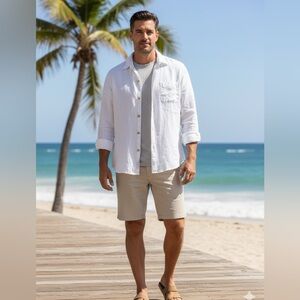 Tommy Bahama Relax Men's White Linen Button Up Shirt XL Long Sleeve Beach Casual